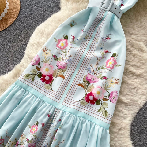 Mint Floral Print Vest Dress