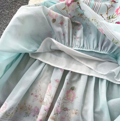 Mint Floral Print Vest Dress