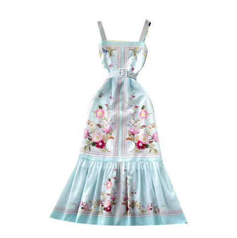 Mint Floral Print Vest Dress
