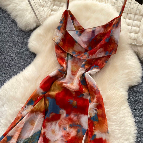 Tie-dye Print Mesh Slip Dress