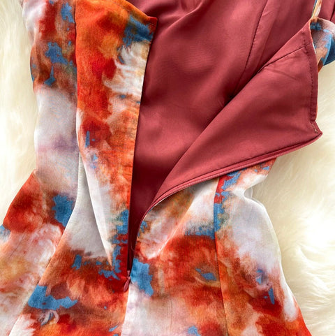Tie-dye Print Mesh Slip Dress
