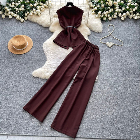 Vest & Wide-leg Trousers Casual 2Pcs