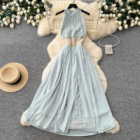 Backless Patchwork Sleeveless Dress