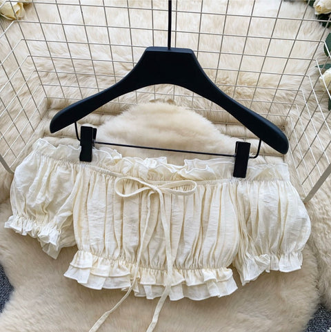 Off-shoulder Top & Mint Skirt 2Pcs