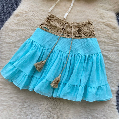 Off-shoulder Top & Mint Skirt 2Pcs