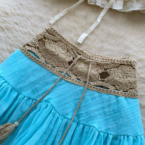 Off-shoulder Top & Mint Skirt 2Pcs