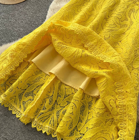 Hollowed Embroidery Top & A-line 2Pcs
