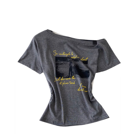 Chic Print Slant Neckline Shirt