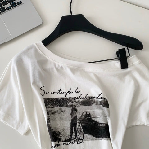 Chic Print Slant Neckline Shirt