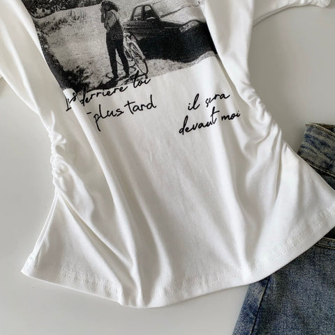 Chic Print Slant Neckline Shirt