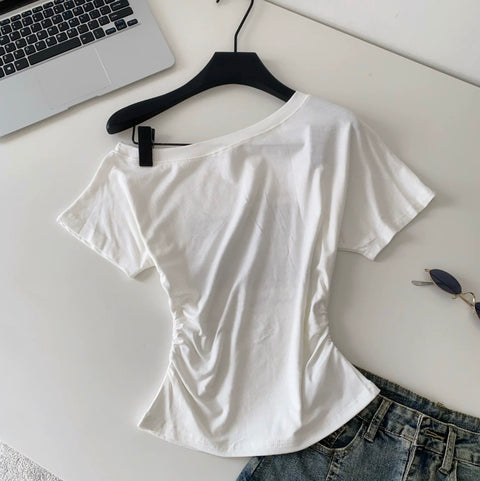 Chic Print Slant Neckline Shirt