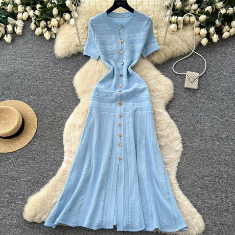 Simple Design Knitted Shirt Dress