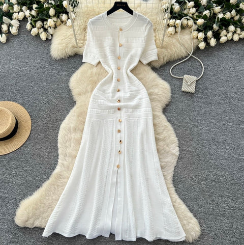 Simple Design Knitted Shirt Dress