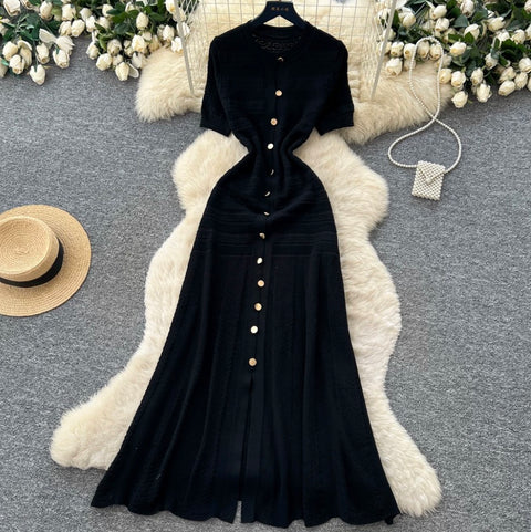 Simple Design Knitted Shirt Dress