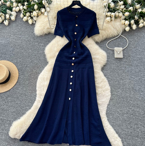 Simple Design Knitted Shirt Dress