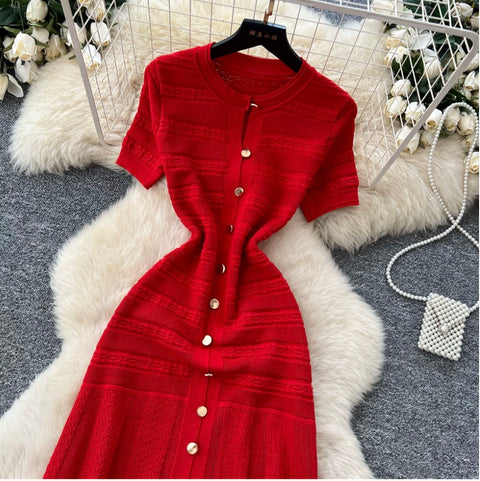 Simple Design Knitted Shirt Dress