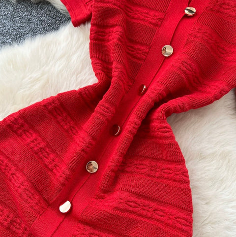 Simple Design Knitted Shirt Dress