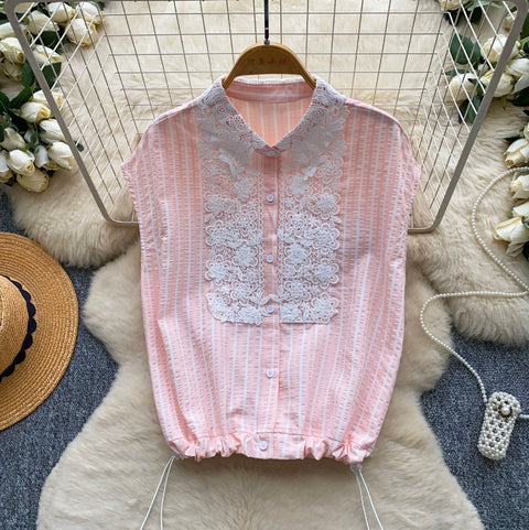 Korean Style Lace Lapled Shirt