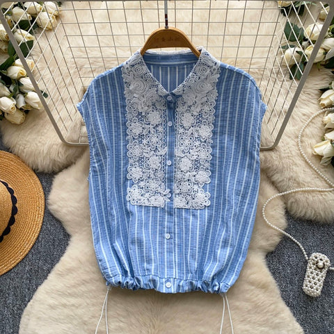 Korean Style Lace Lapled Shirt