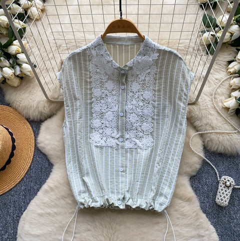 Korean Style Lace Lapled Shirt