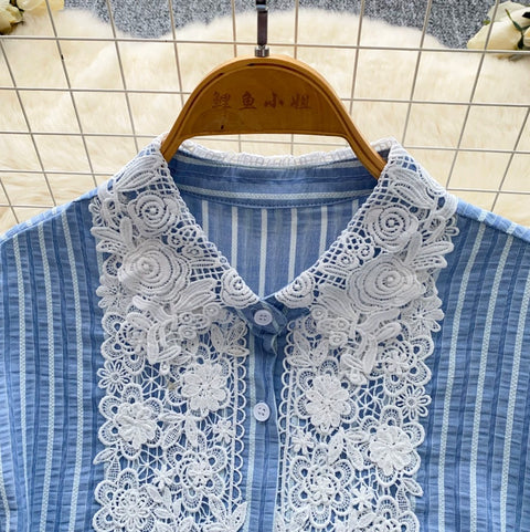 Korean Style Lace Lapled Shirt