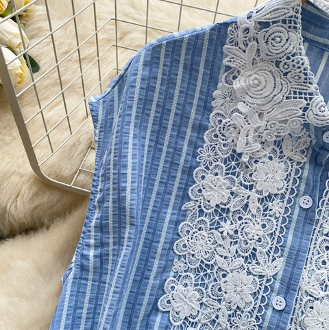 Korean Style Lace Lapled Shirt