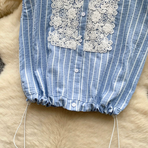 Korean Style Lace Lapled Shirt