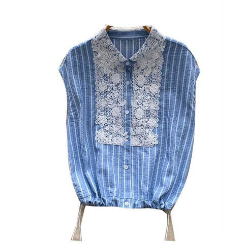 Korean Style Lace Lapled Shirt