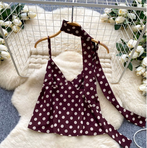 Polk Dot Camisole & Skirt & Ribbon Set