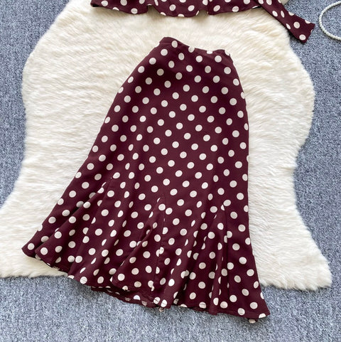 Polk Dot Camisole & Skirt & Ribbon Set