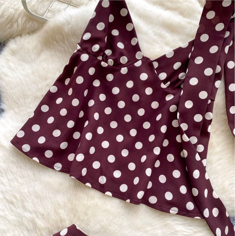 Polk Dot Camisole & Skirt & Ribbon Set