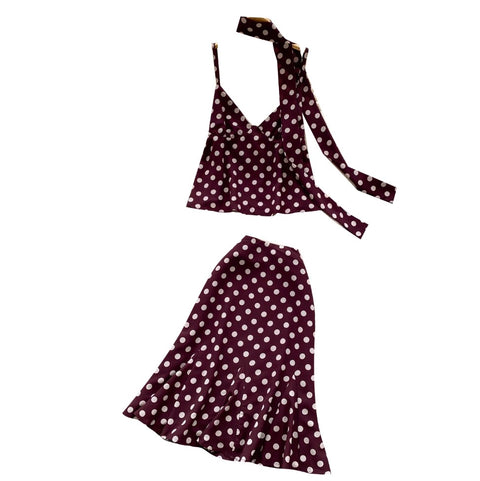 Polk Dot Camisole & Skirt & Ribbon Set