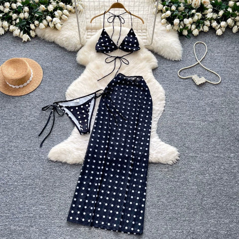Polka-dot Bikini & Wrapped Skirt 2Pcs