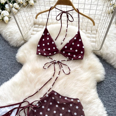 Polka-dot Bikini & Wrapped Skirt 2Pcs