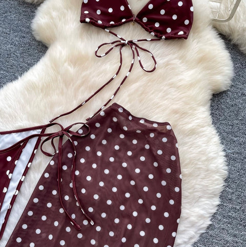Polka-dot Bikini & Wrapped Skirt 2Pcs