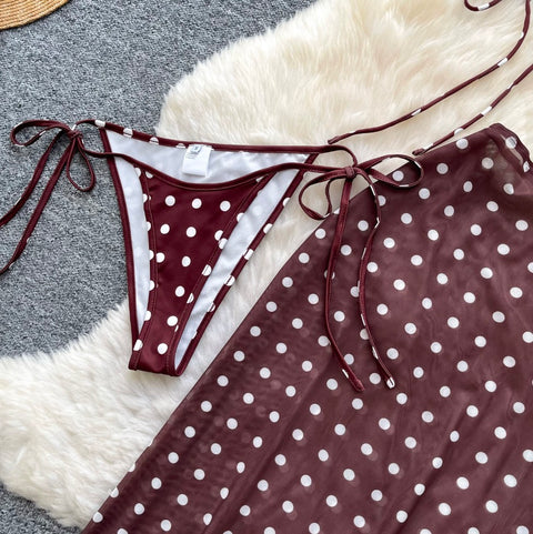 Polka-dot Bikini & Wrapped Skirt 2Pcs