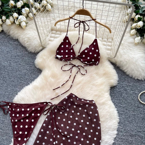 Polka-dot Bikini & Wrapped Skirt 2Pcs
