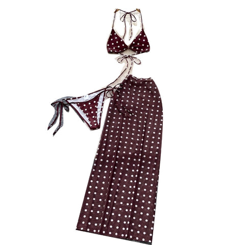 Polka-dot Bikini & Wrapped Skirt 2Pcs