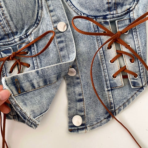 Hottie Lace-up Denim Patchwork Top