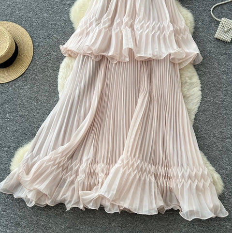 Backless Pleated Halter Dress