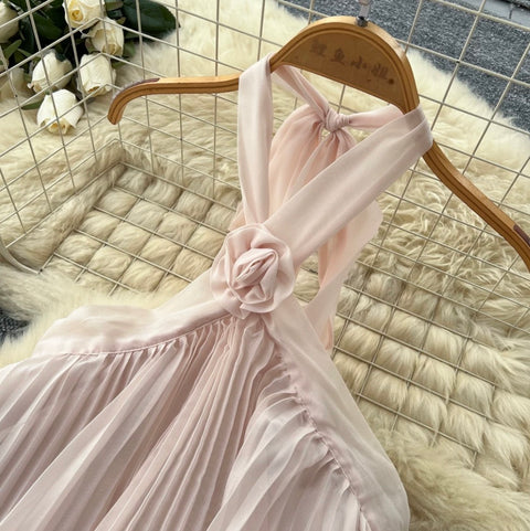 Backless Pleated Halter Dress