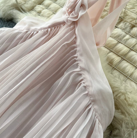 Backless Pleated Halter Dress