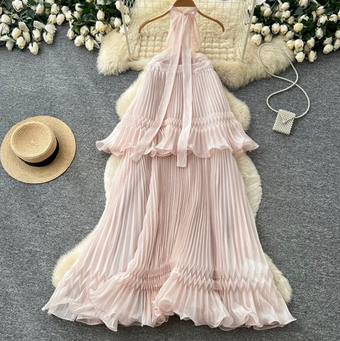 Backless Pleated Halter Dress