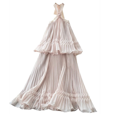 Backless Pleated Halter Dress