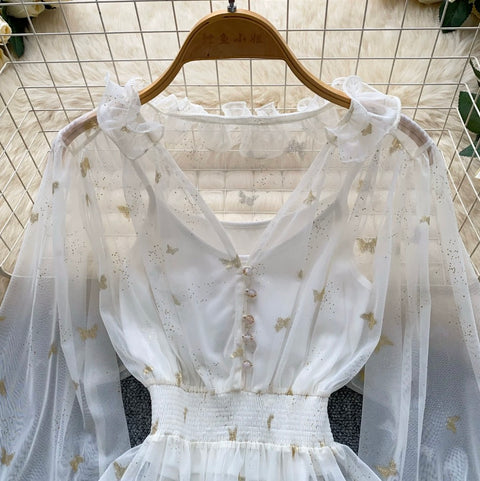 See-through Mesh Blouse & Camsiole 2Pcs