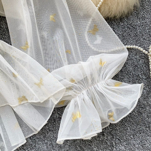 See-through Mesh Blouse & Camsiole 2Pcs
