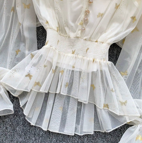 See-through Mesh Blouse & Camsiole 2Pcs