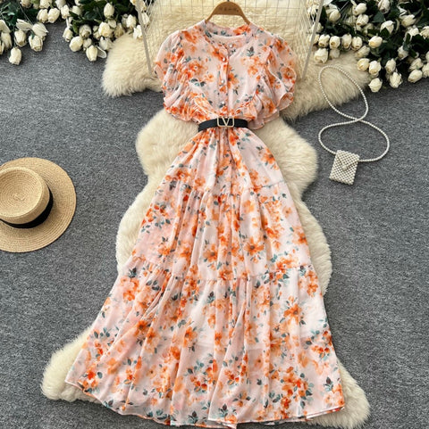 Pastoral Style Floral Draped Shirt Dress