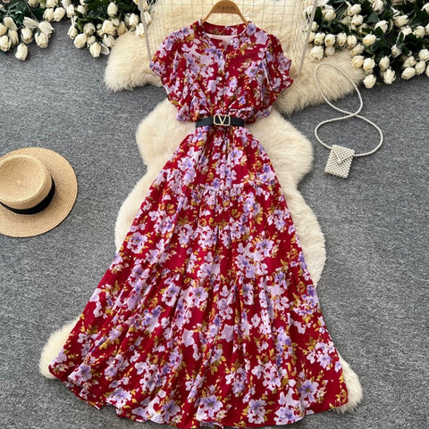 Pastoral Style Floral Draped Shirt Dress