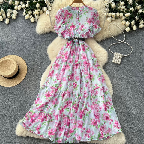 Pastoral Style Floral Draped Shirt Dress